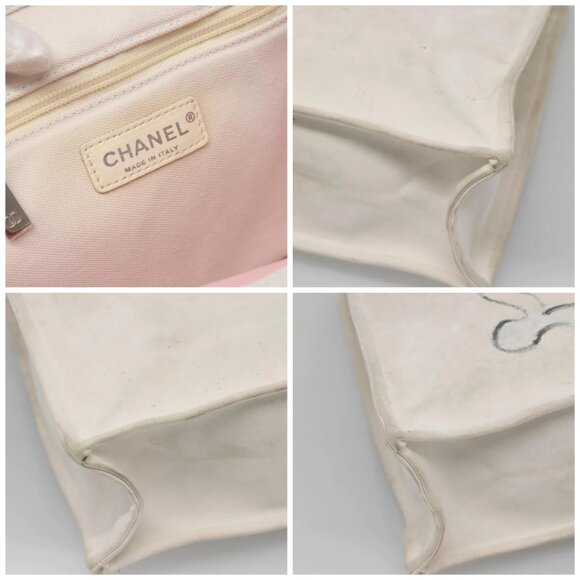 CHANEL COCO Mark Tote Bag Canvas White Silver CC - Picture 11 of 15